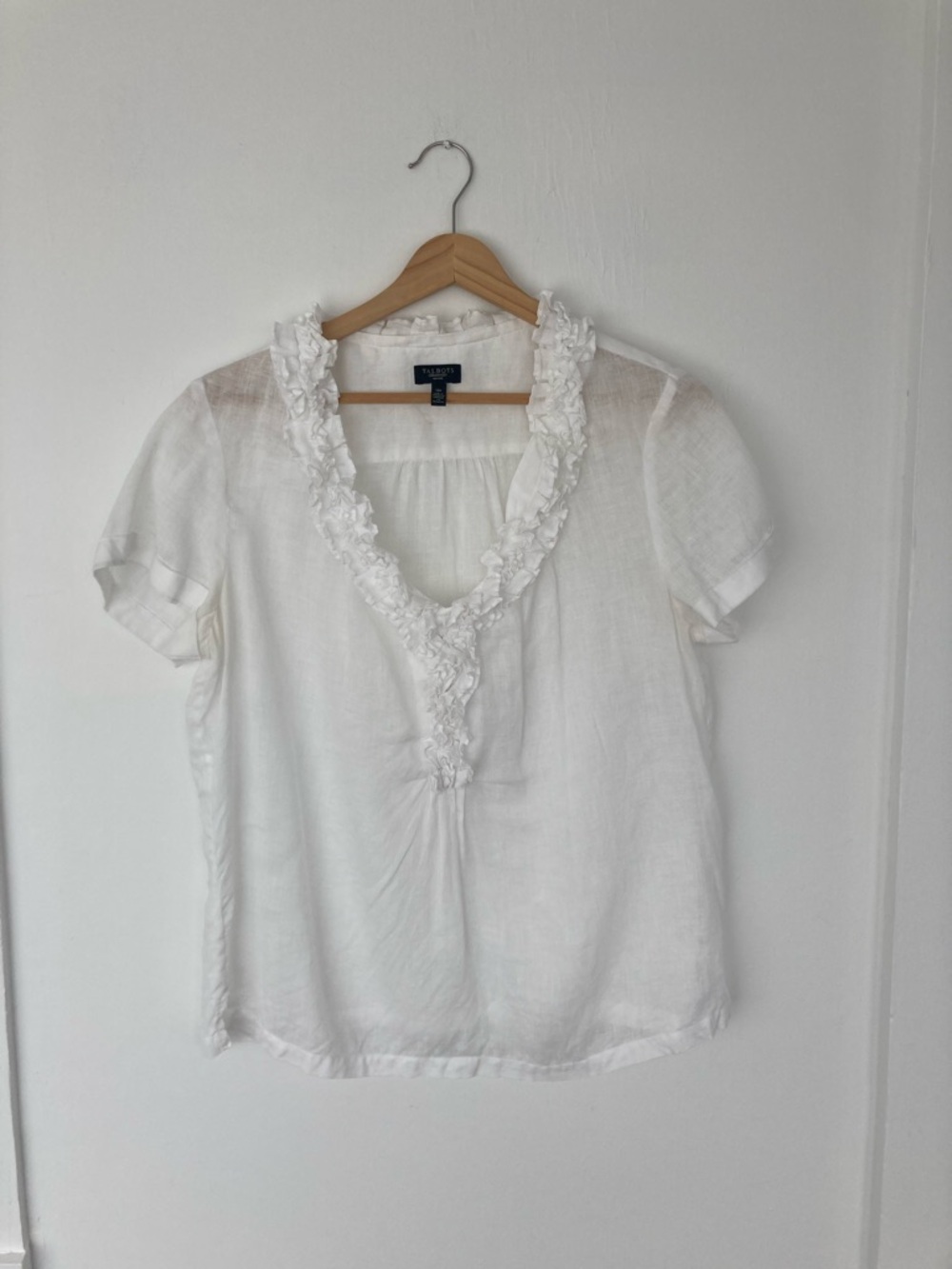 Talbots White Ruffle linen blouse